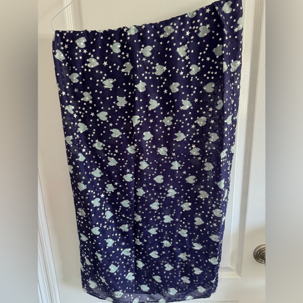 New With Tags BCBGMaxAzria Blue Celestial Infinity Scarf with Hearts and Stars
